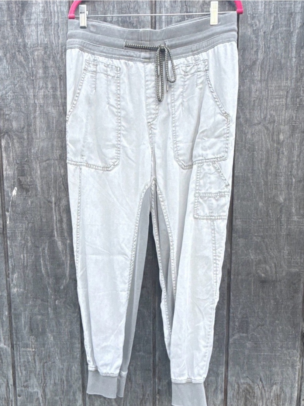 Anthropologie Women Gray Solid Jogger Pants Tapered Elastic Waist Pockets Sz M